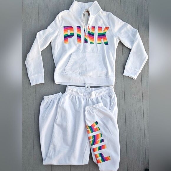Victoria's Secret PINK rare pride everyday campus quarter zip & jogger set NEW - Picture 1 of 16